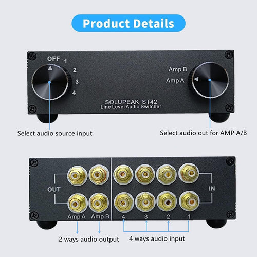 4-Way RCA Audio Switch Splitter Box T208