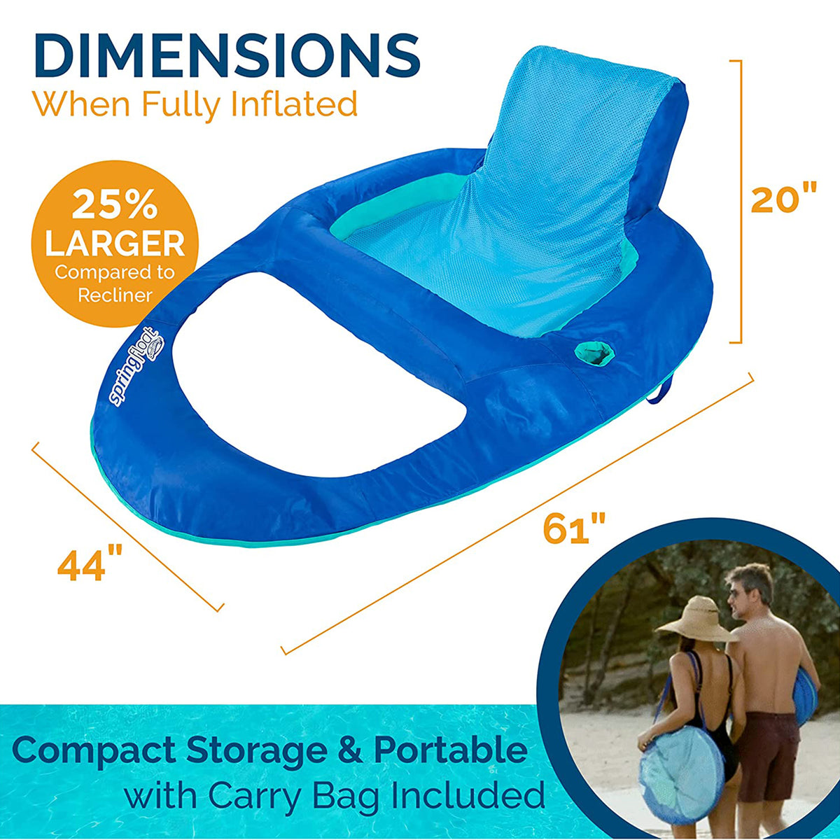 Dark & Light Blue Inflatable Floating Chair with Cup Holder (2 Pack) M7417