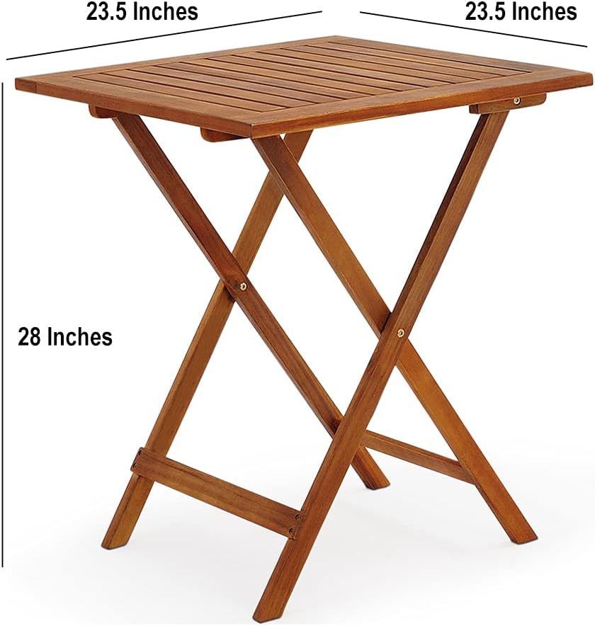 Wooden 3-Piece Bistro Set Folding Chairs and Square Acacia Wood Coffee Table U520