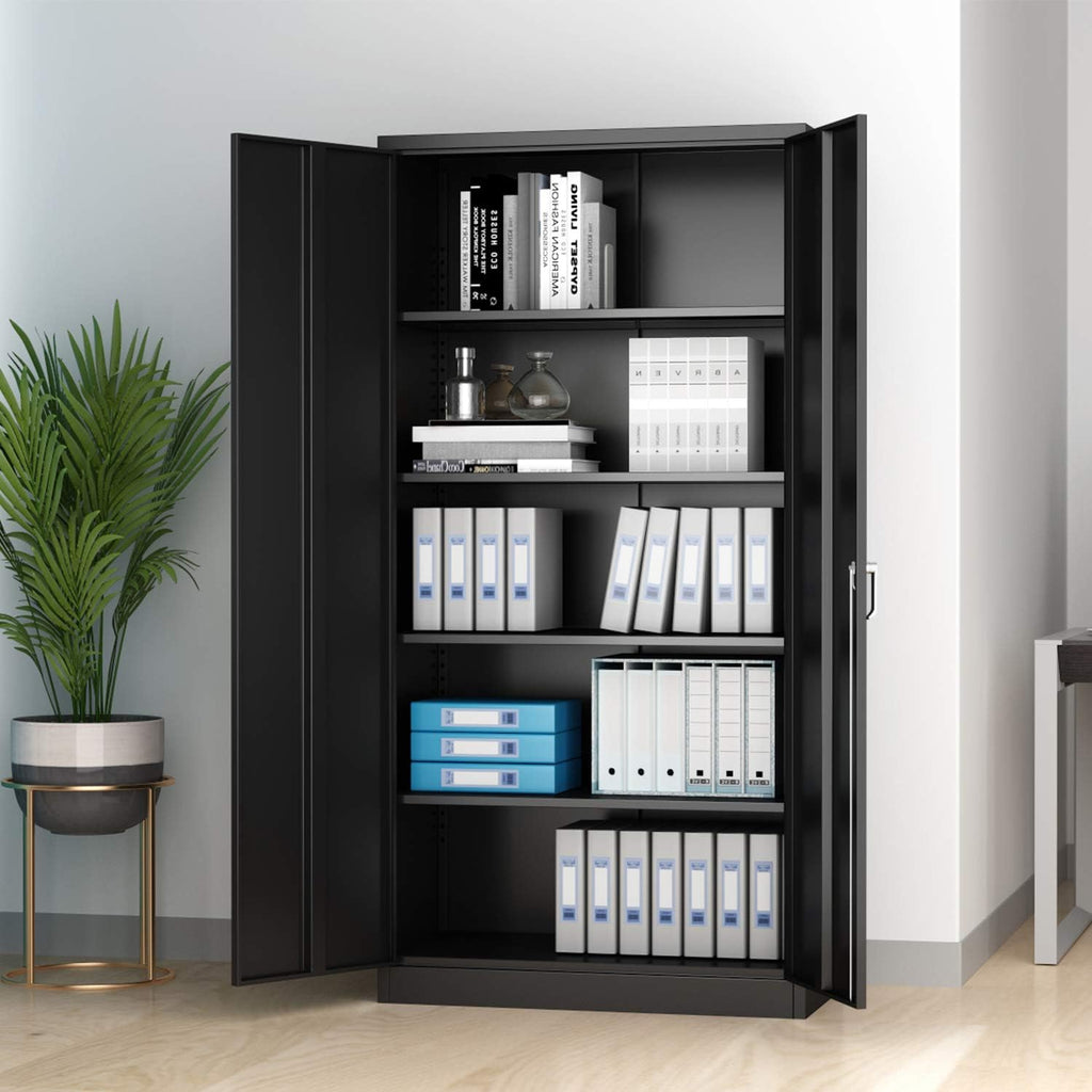 Black Metal Storage Cabinet with 4 Adjustable Shelves and Lockable Doors Z43276