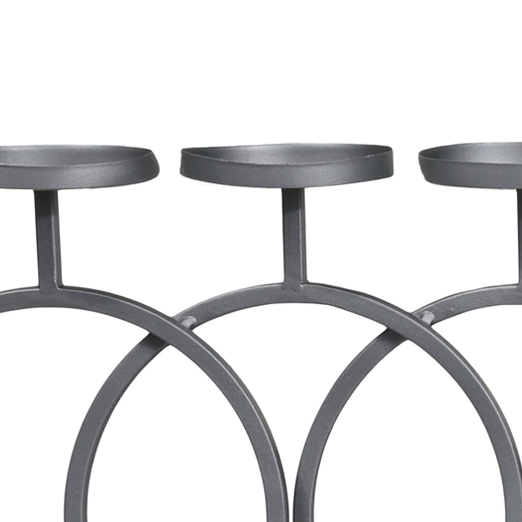 Gray and Brown Wood and Metal Candle Holder with Interlocking 5 Rings W2975