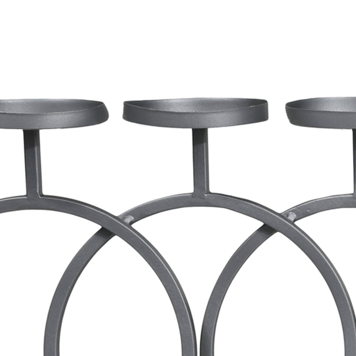 Gray and Brown Wood and Metal Candle Holder with Interlocking 5 Rings W2975