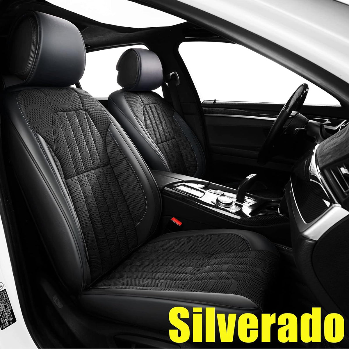 Black Faux Leather Car Seat Covers Full Set T68051