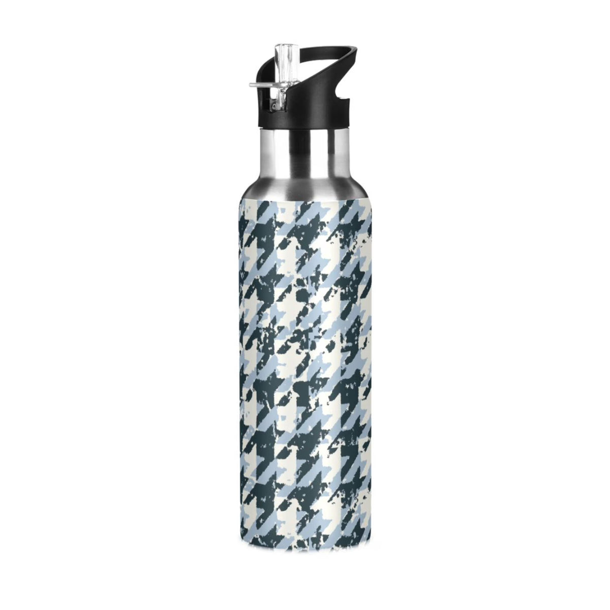 Blue Black Houndstooth Stainless Steel Insulated Water Bottle B89688