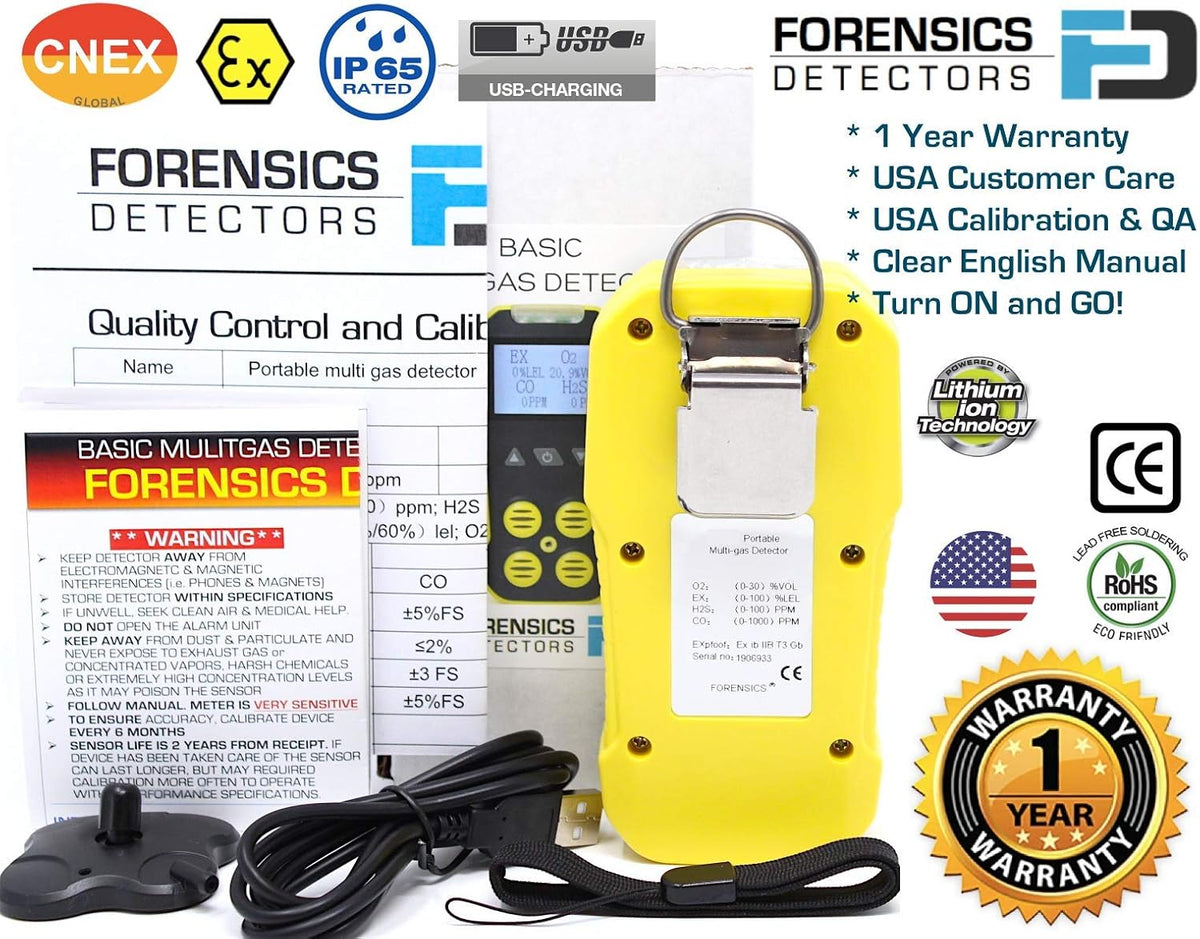 4 Gas Monitor O2 CO H2S LEL USB Recharge T50203