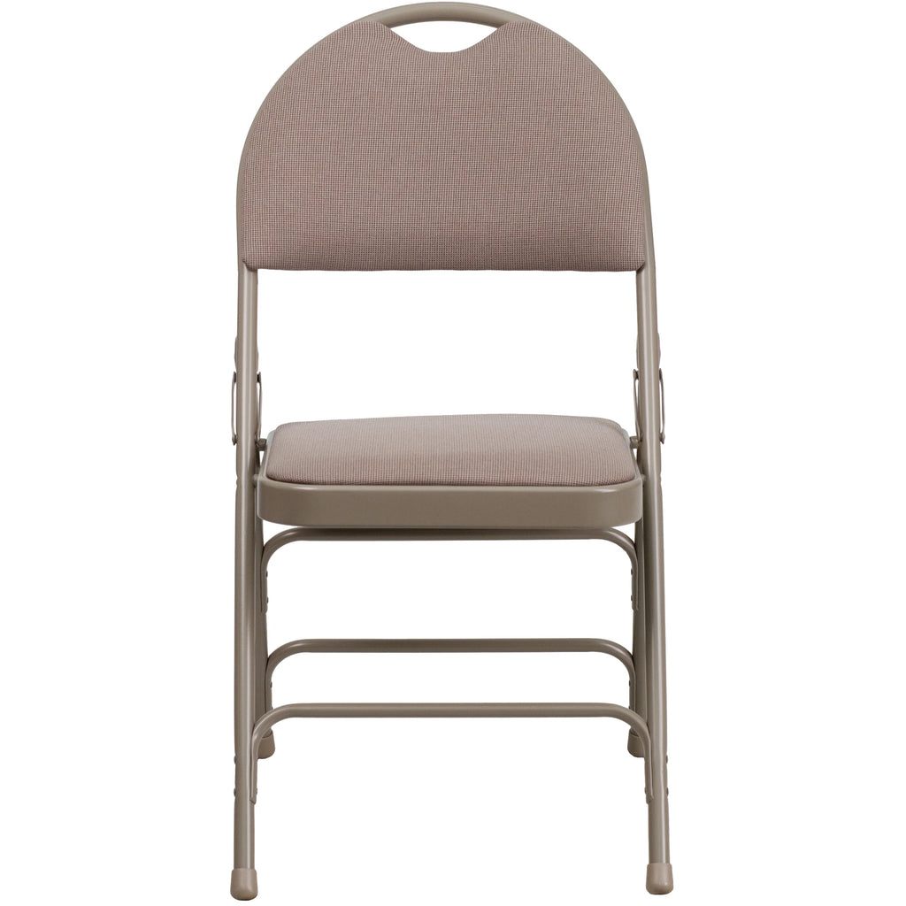 4 Pack Beige Fabric Metal Folding Chair with Easy-Carry Handle G85944