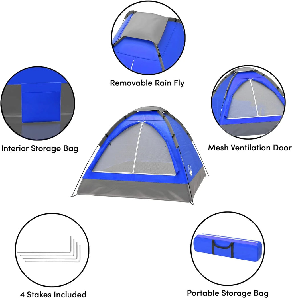 2-Person Dome Tent with Rain Fly and 2 Sleeping Bags T139