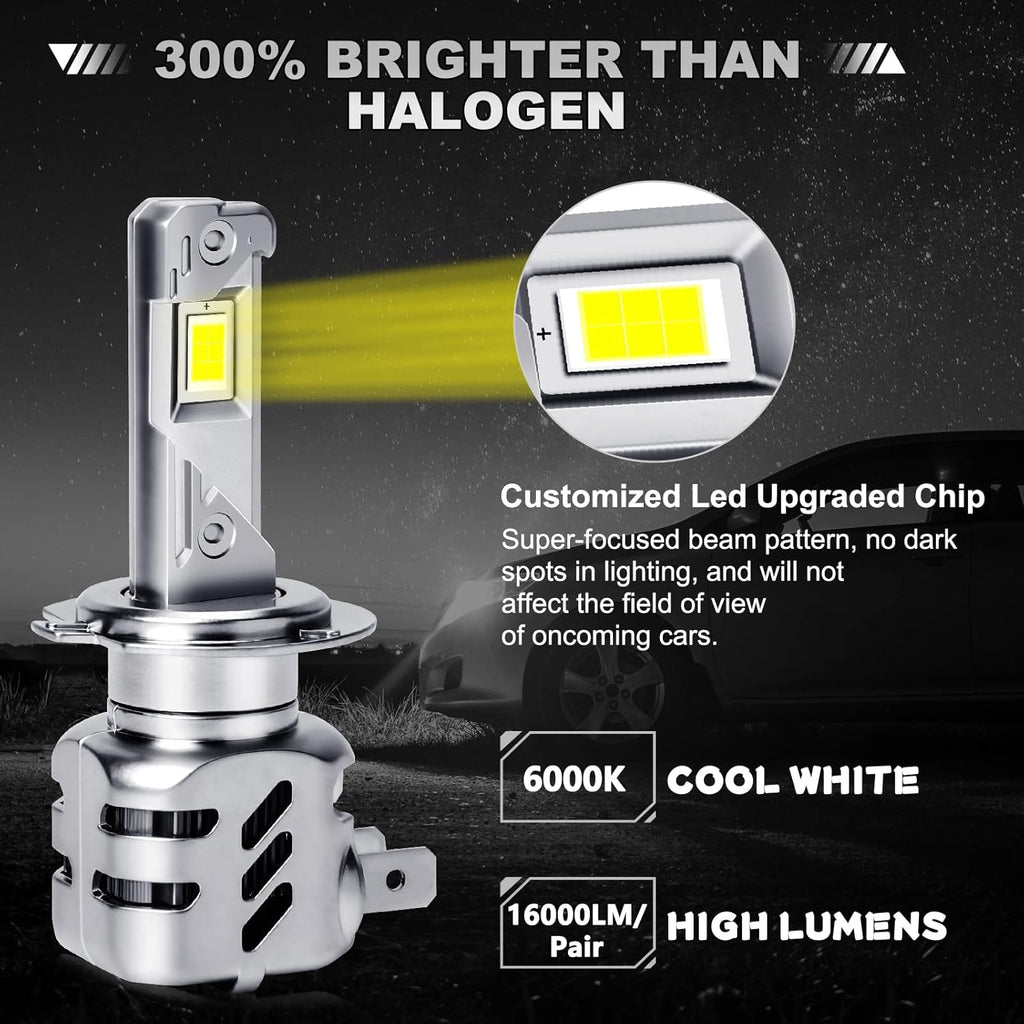 6000K Cool White H7 LED Headlight Bulbs Pack of 2 U2731