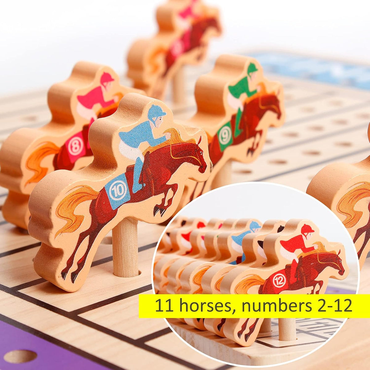 Wooden Horse Racing Game with 11 Durable Horses Dice & Cards B677