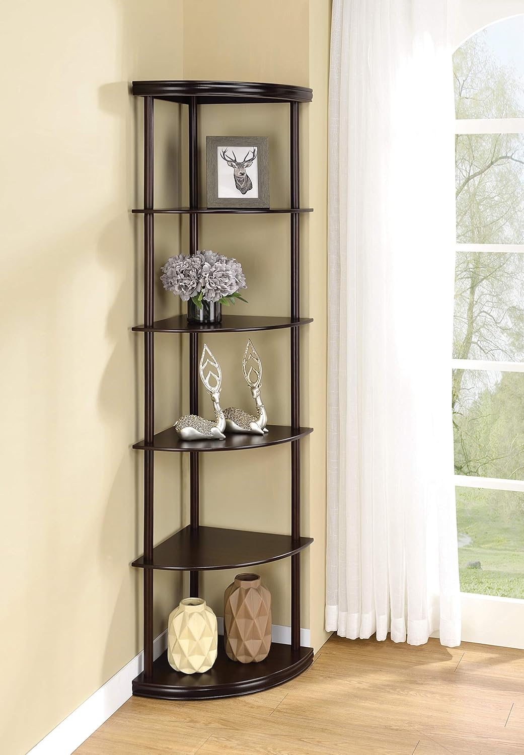 5-Shelf Corner Bookshelf Cappuccino Y77590