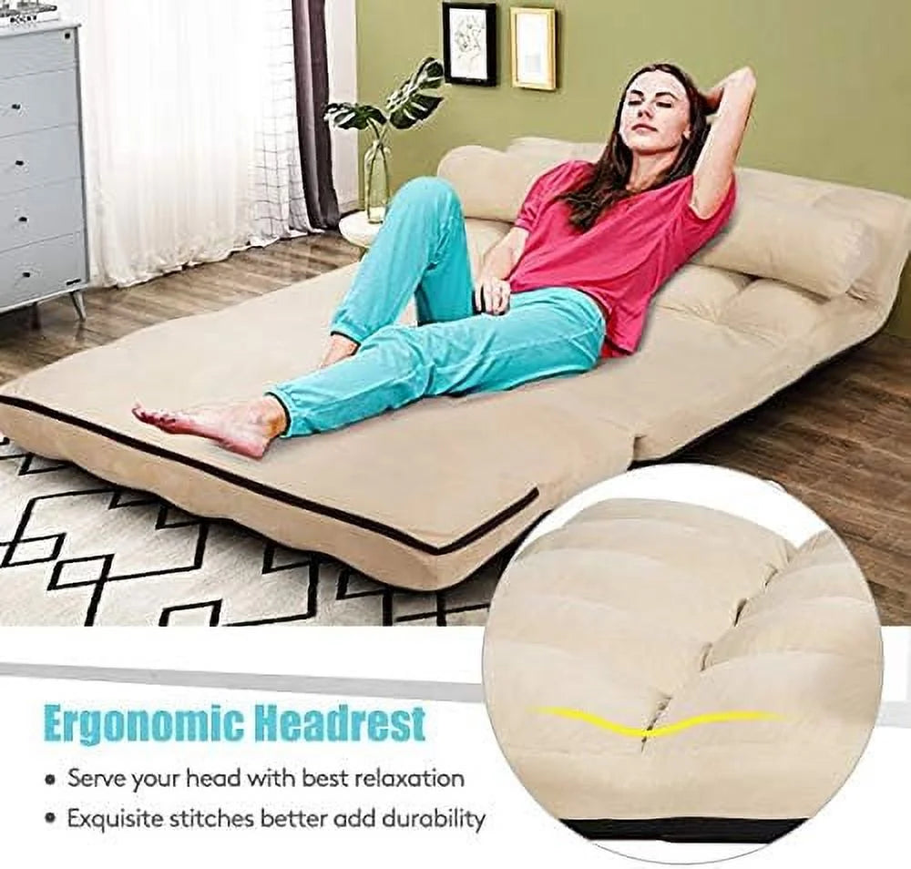 Gray Fabric Folding Sofa Bed with 2 Pillows O34973