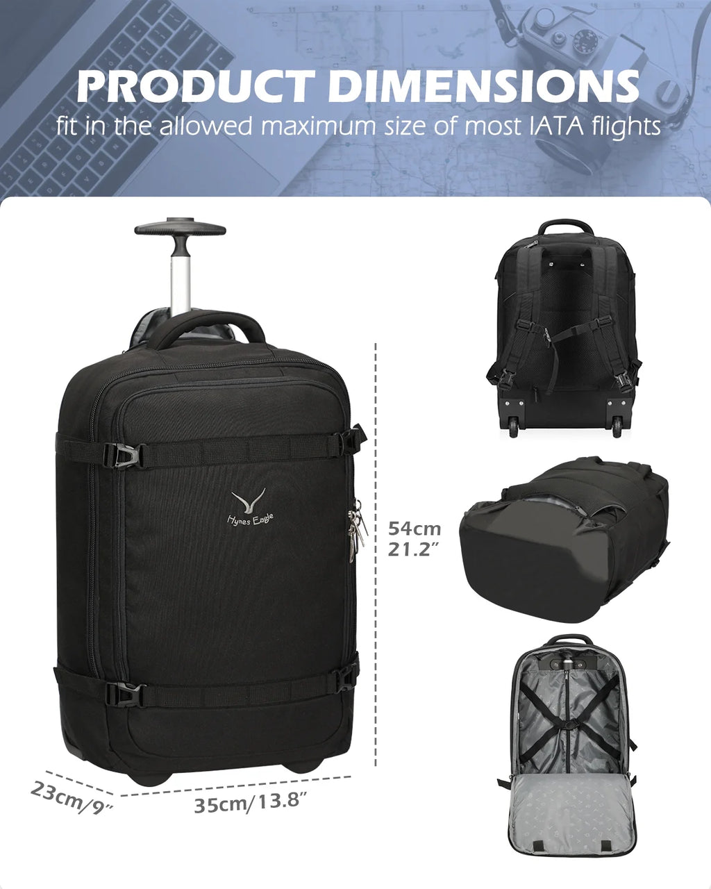 42L Trolley Backpack with 2 Wheels Softside Carry-on Luggage U5035