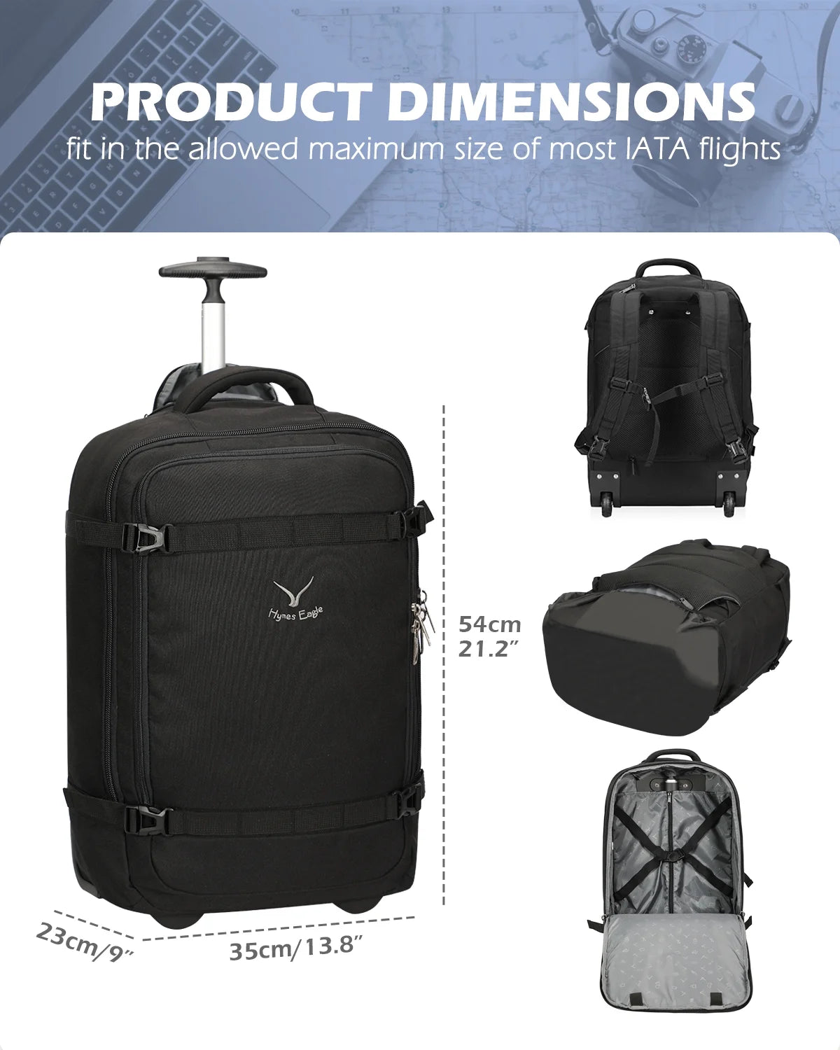 42L Trolley Backpack with 2 Wheels Softside Carry-on Luggage U5035