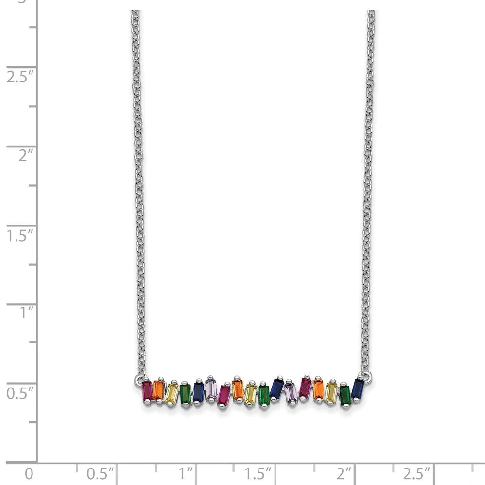 Sterling Silver Rhodium-plated Colorful CZ Bar Necklace 18" C463