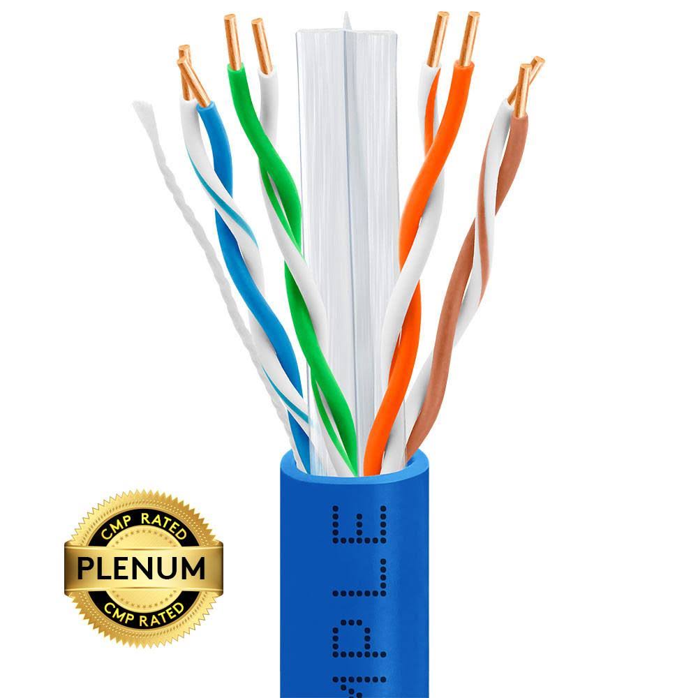 Plenum Cat6 23AWG Solid Bare Copper 1000ft Ethernet Cable Blue Q623739