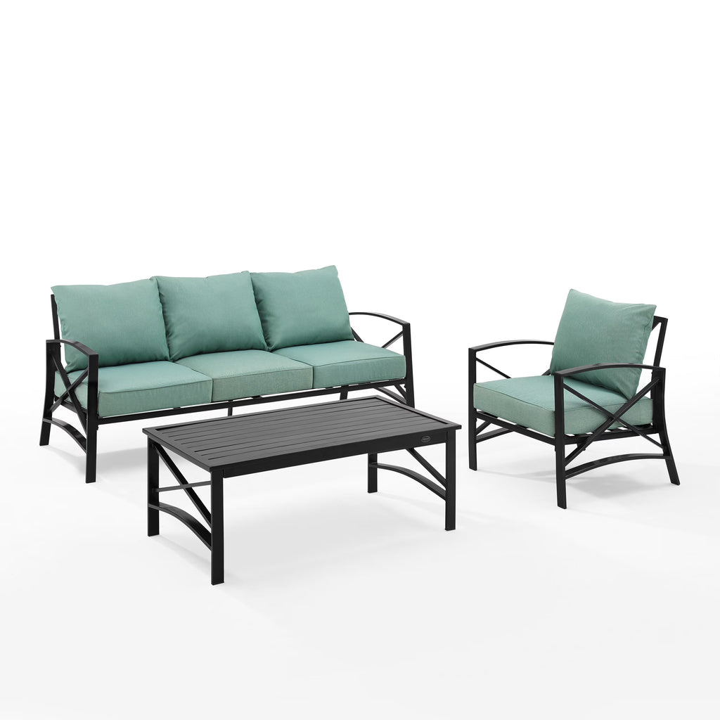 Mist Green 3 Piece Metal Outdoor Sofa Set X3559