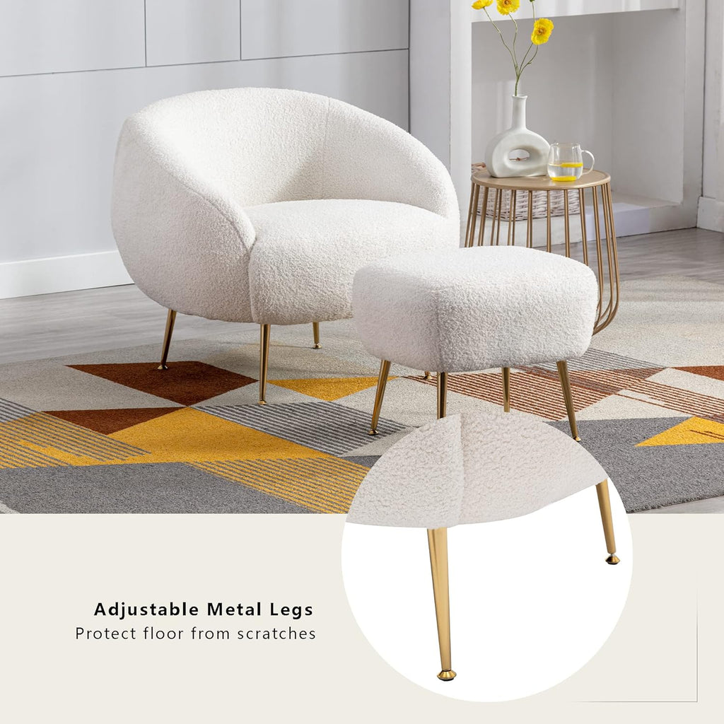 Modern Comfy Leisure Accent Chair With Ottoman Teddy Short Plush Particle Velvet Sofa Armchair B33501