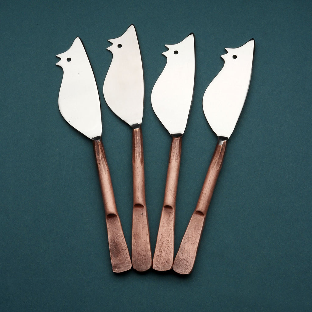 Copper Antique Mouse Cheese Knife 4 Pcs Set W74029