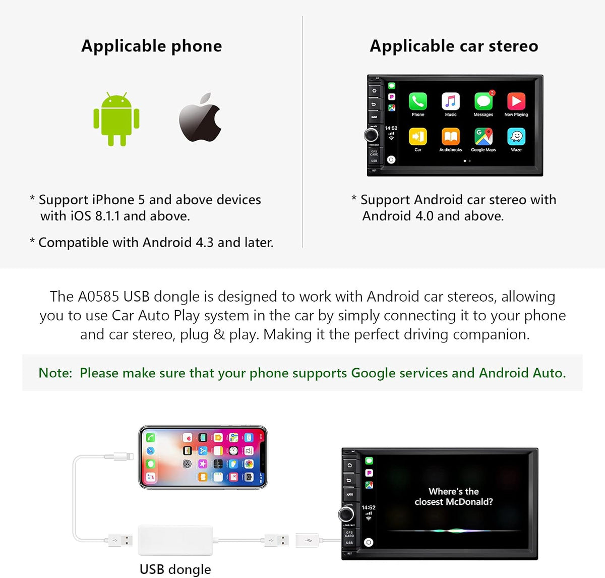 USB Dongle for Android Auto and Car Play Car Radio L555