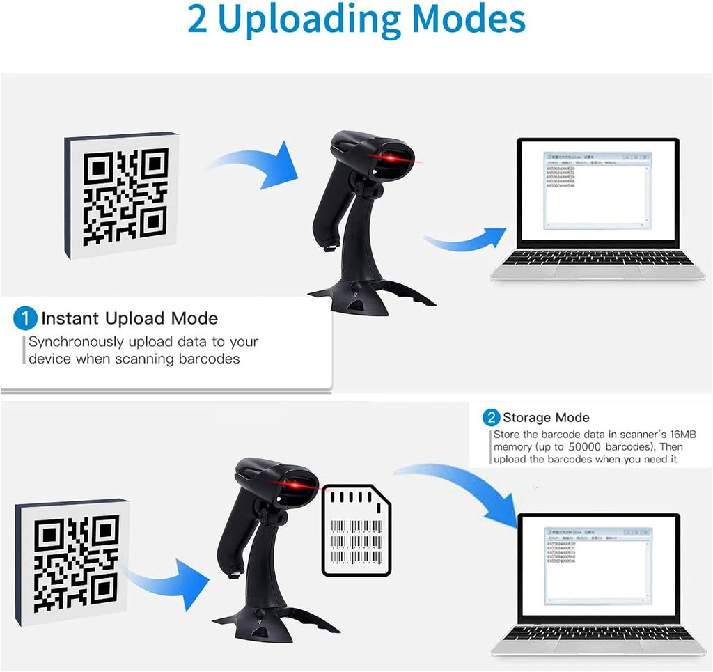 2 Pack Wireless 2D Barcode Scanner with Stand, USB Wired Handheld Bar Code Reader K18181