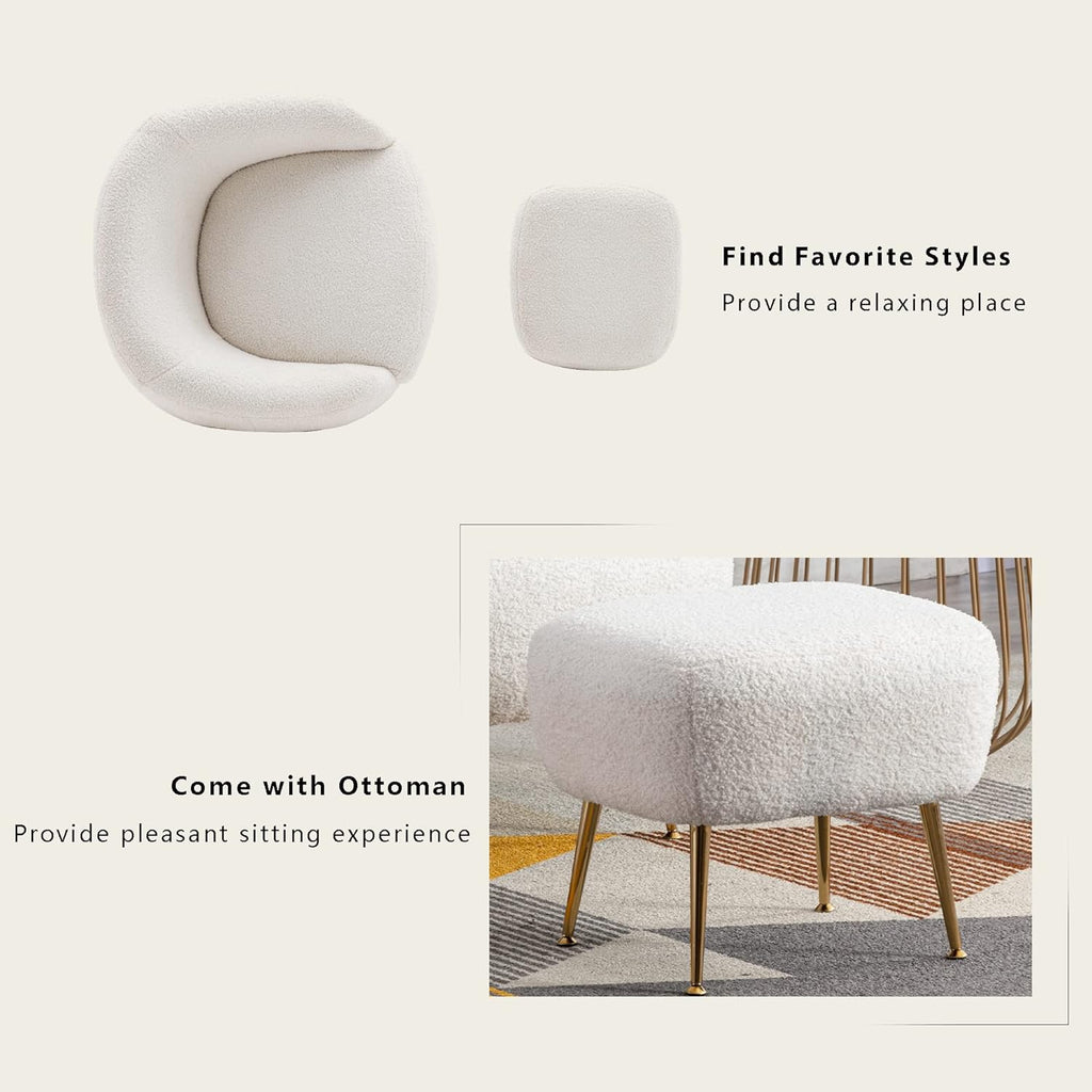 Modern Comfy Leisure Accent Chair With Ottoman Teddy Short Plush Particle Velvet Sofa Armchair B33501