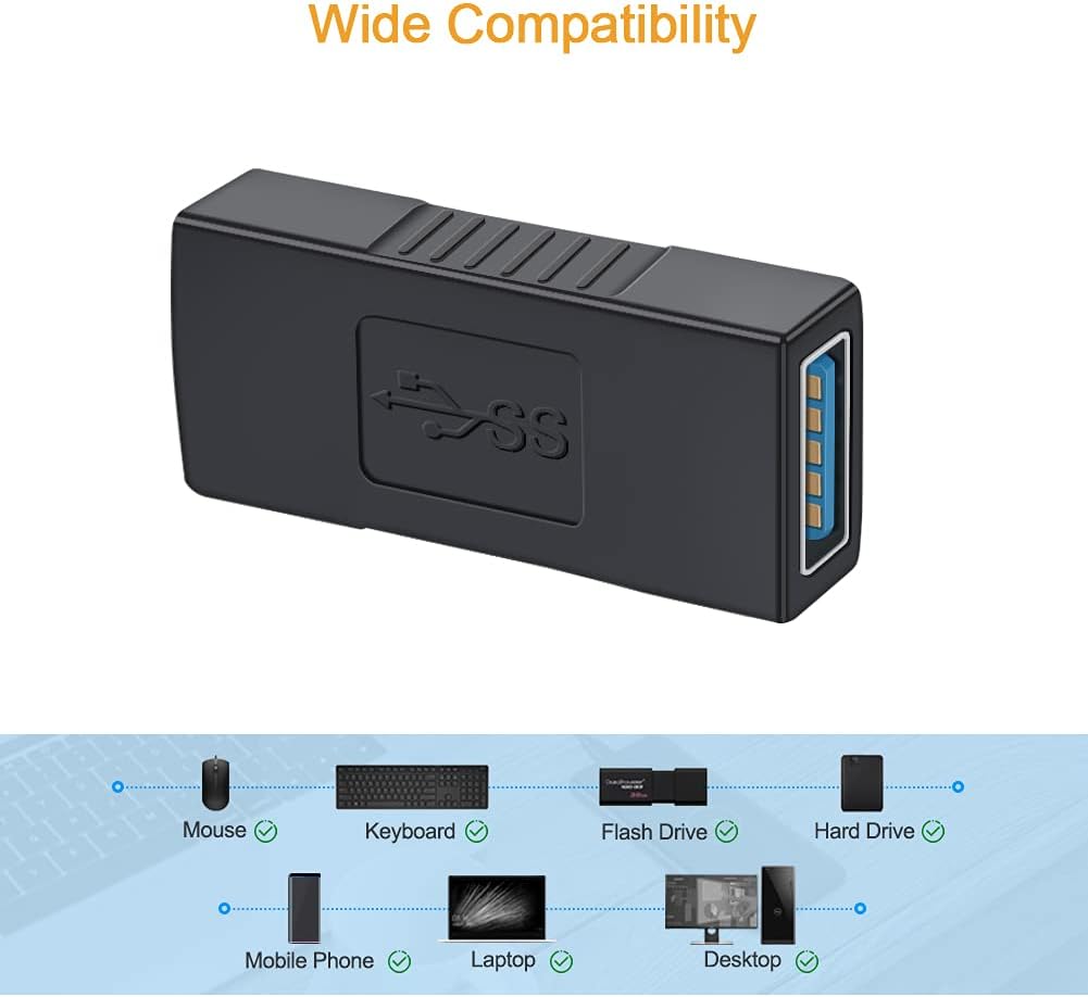 USB 3.0 Type A Female to Female Extension Adapter, Black, 2 Pack P98569