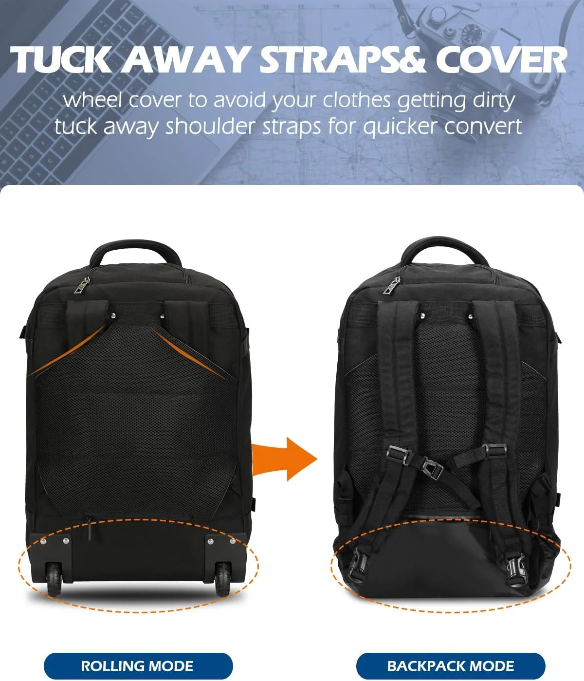 42L Trolley Backpack with 2 Wheels Softside Carry-on Luggage U5035