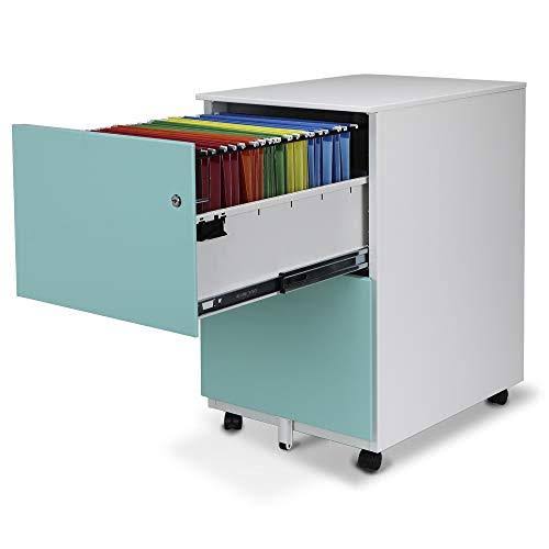 Blue 2-Drawer Metal Mobile File Cabinet L594