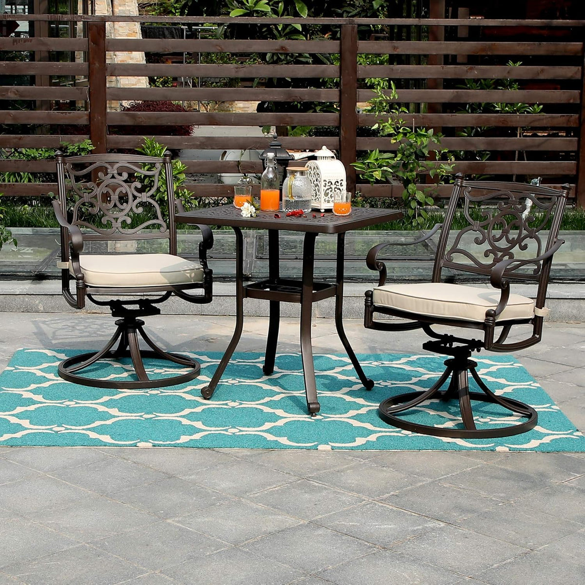 27.5 Patio Cast Aluminum Square Bistro Dining Table with Umbrella Hole V63473