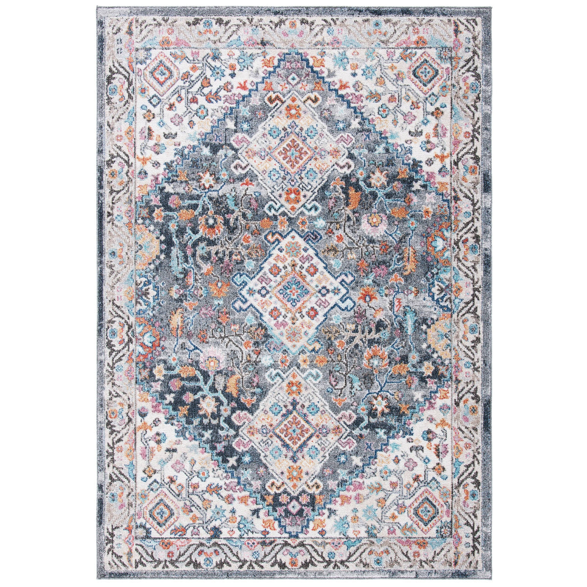 Ivory / Grey Round Rug W1282