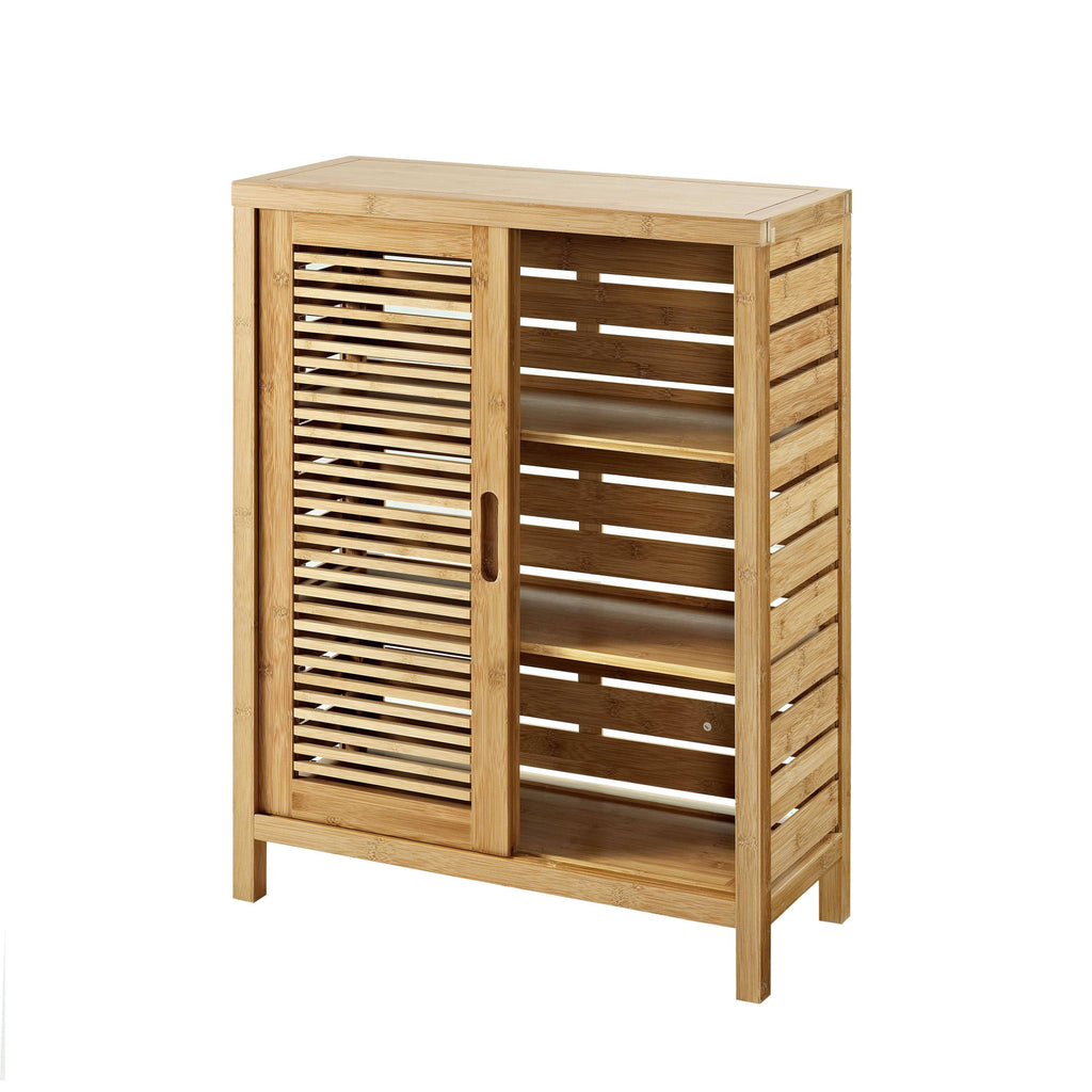 Bamboo Floor Cabinet with 2 Sliding Doors and 3 Shelves Brown Y166