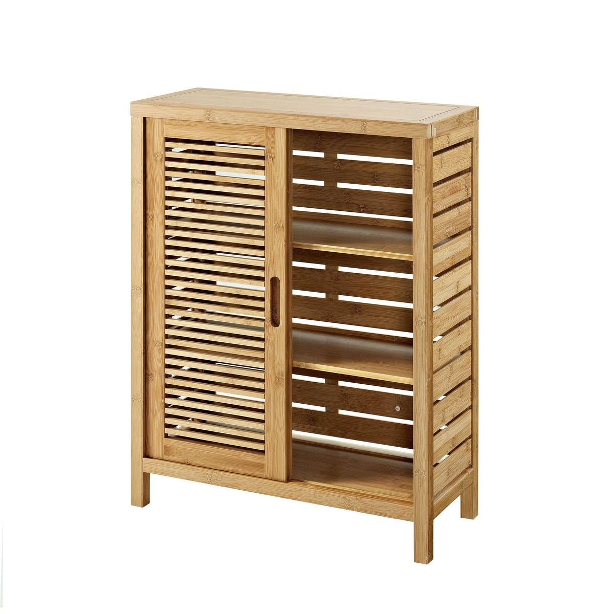 Bamboo Floor Cabinet with 2 Sliding Doors and 3 Shelves Brown Y166