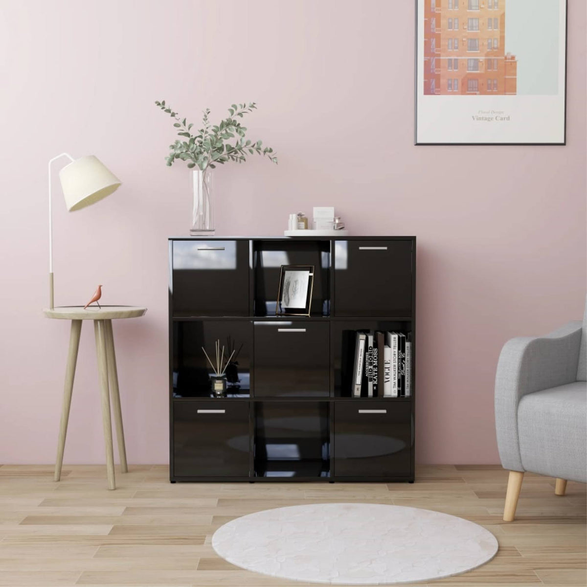 Book Cabinet High Gloss Black Chipboard A50236