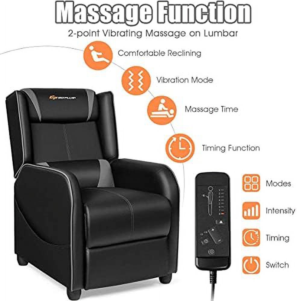 Gray Ergonomic PU Leather Massage Recliner Chair with Footrest & Headrest B1162