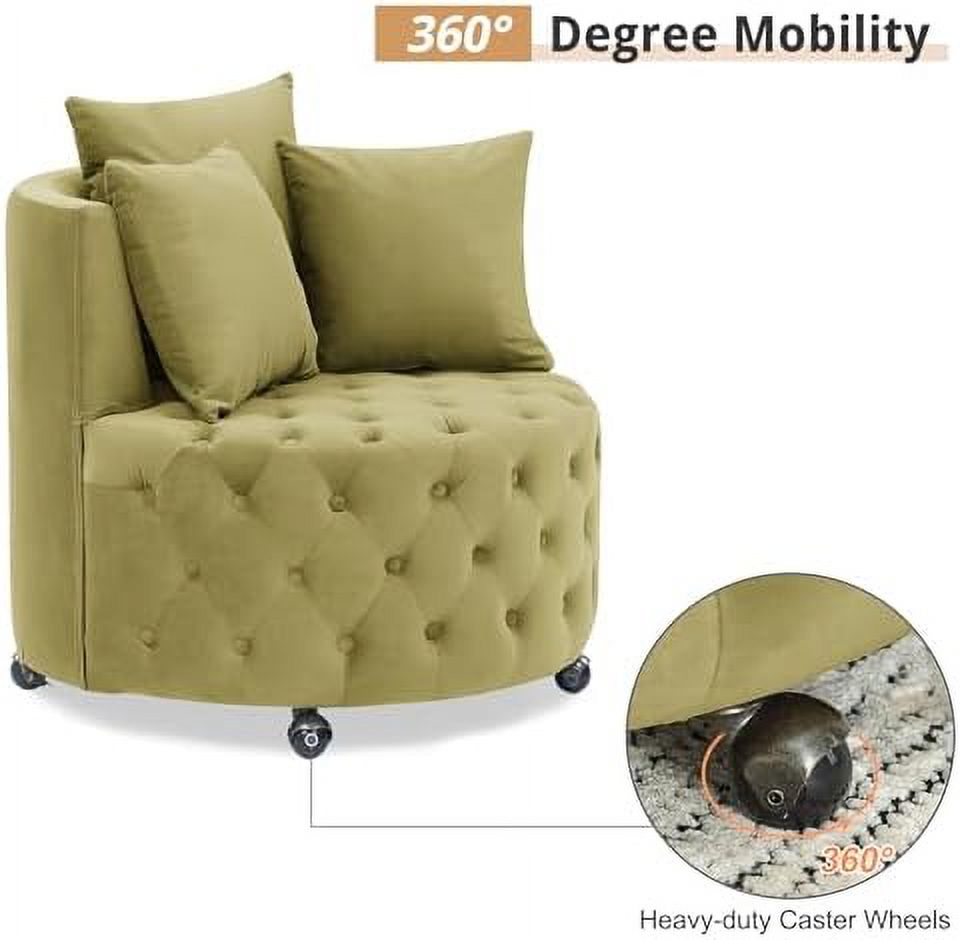 Pink Velvet Swivel Barrel Chair with 3 Pillows and Wheels Q146