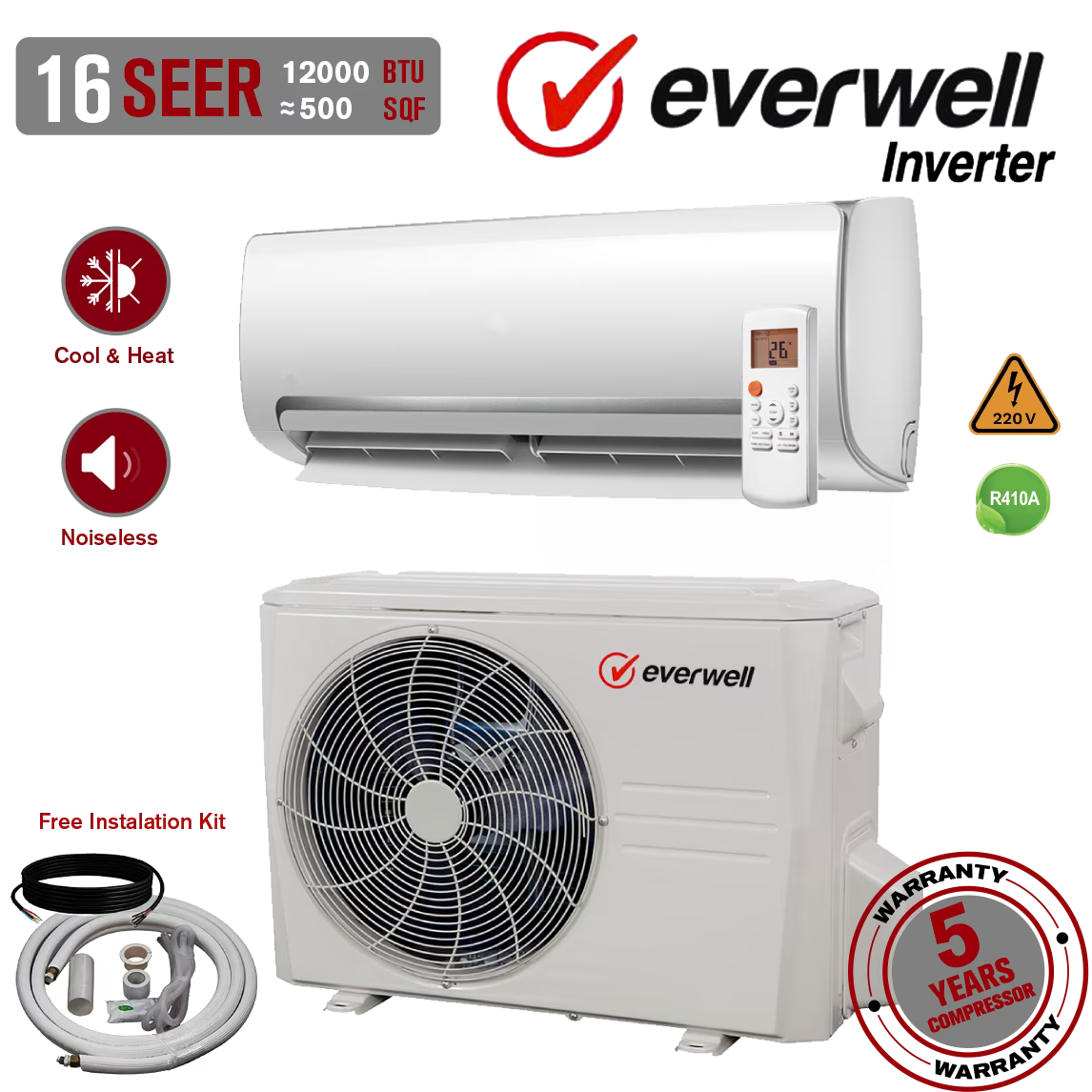 12000 BTU Ductless Mini Split Air Conditioner Heat Pump O950