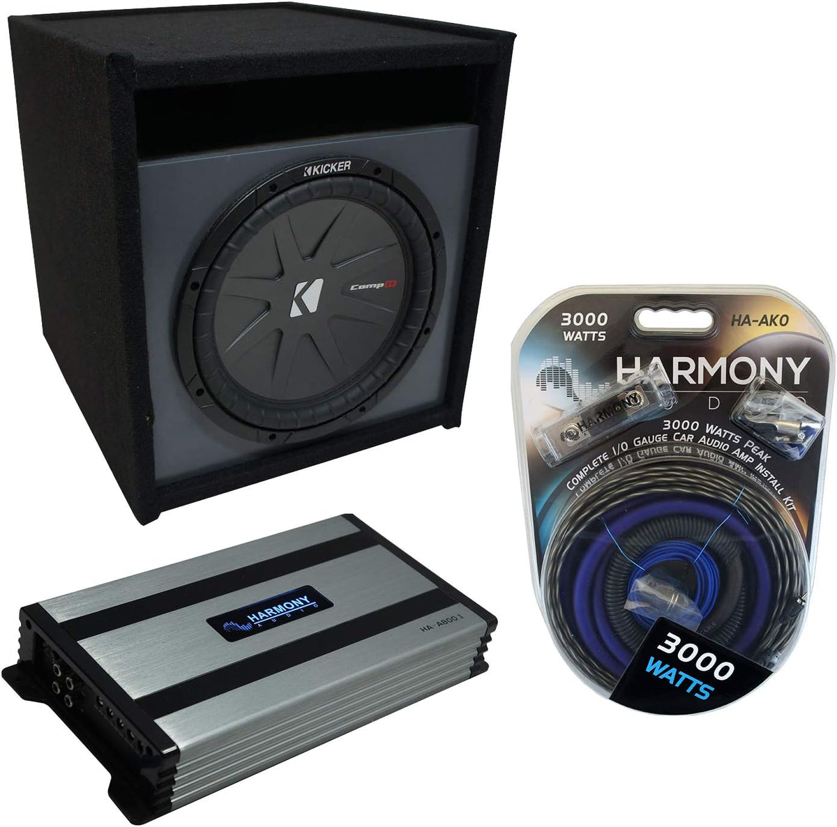 10 Kicker CompR Sub Box Enclosure & Harmony Amp Q137413