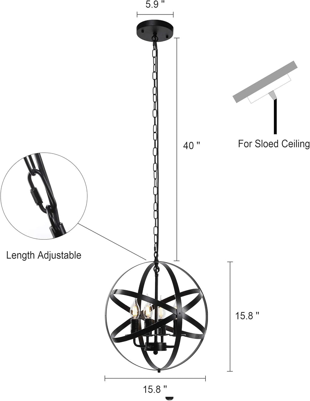 Black 4-Light Farmhouse Chandelier P544