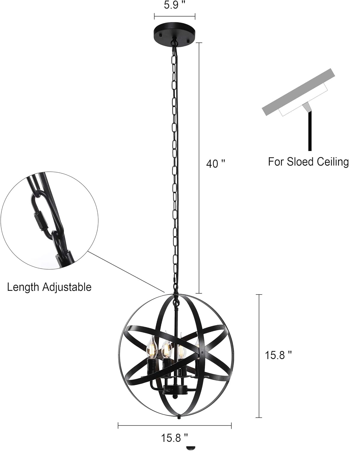 Black 4-Light Farmhouse Chandelier P544