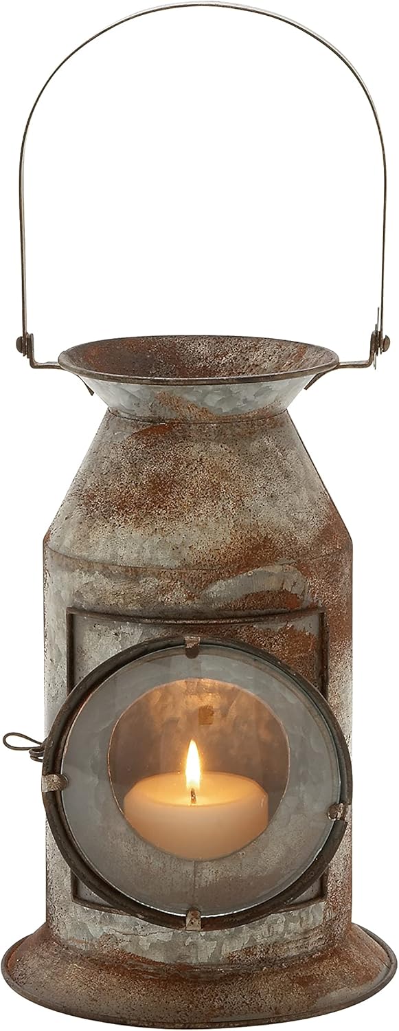 Distressed Metal Glass Candle Lantern, Pack of 2 G1130