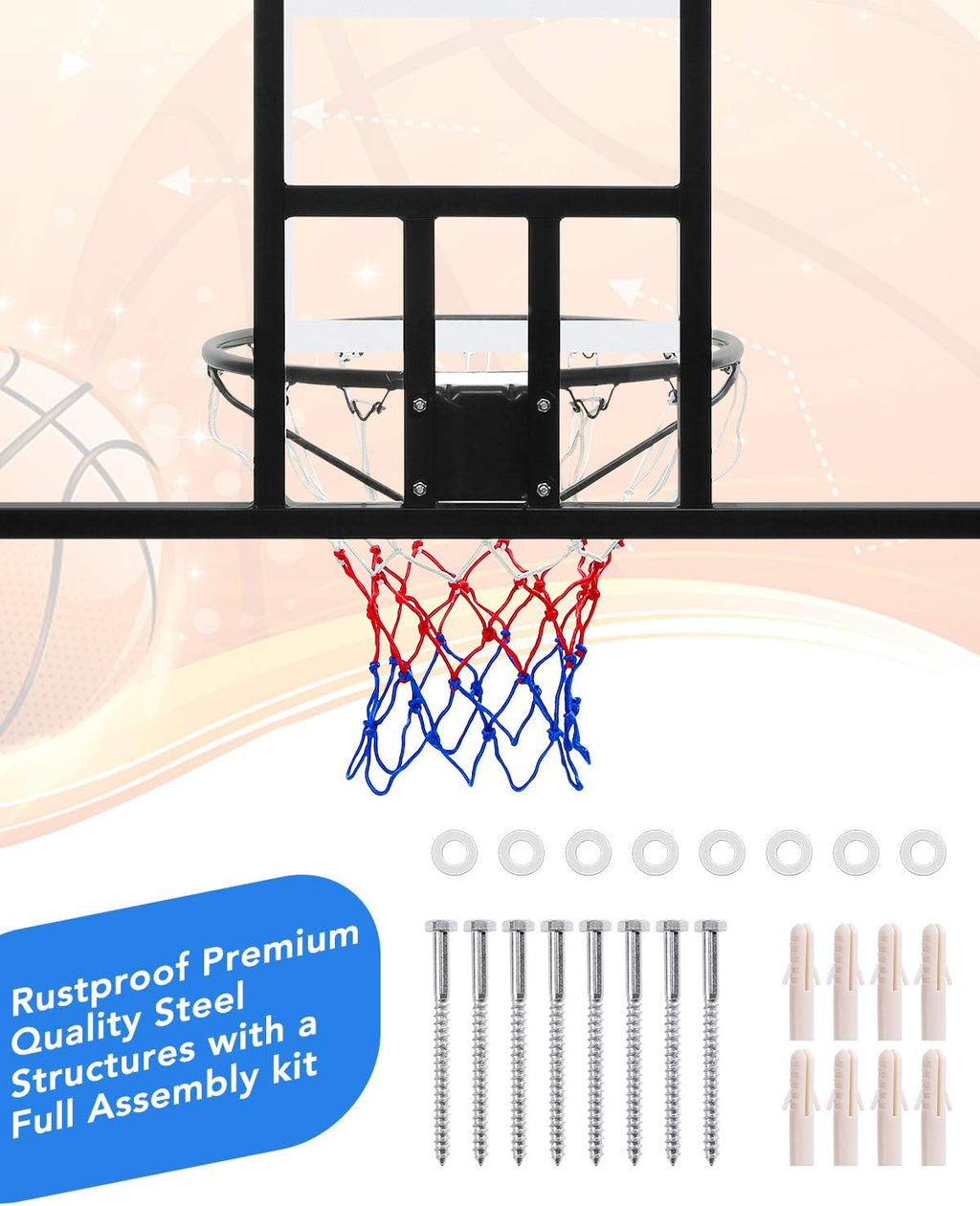 44 Inch Shatterproof Polycarbonate Basketball Backboard with Rim D87034