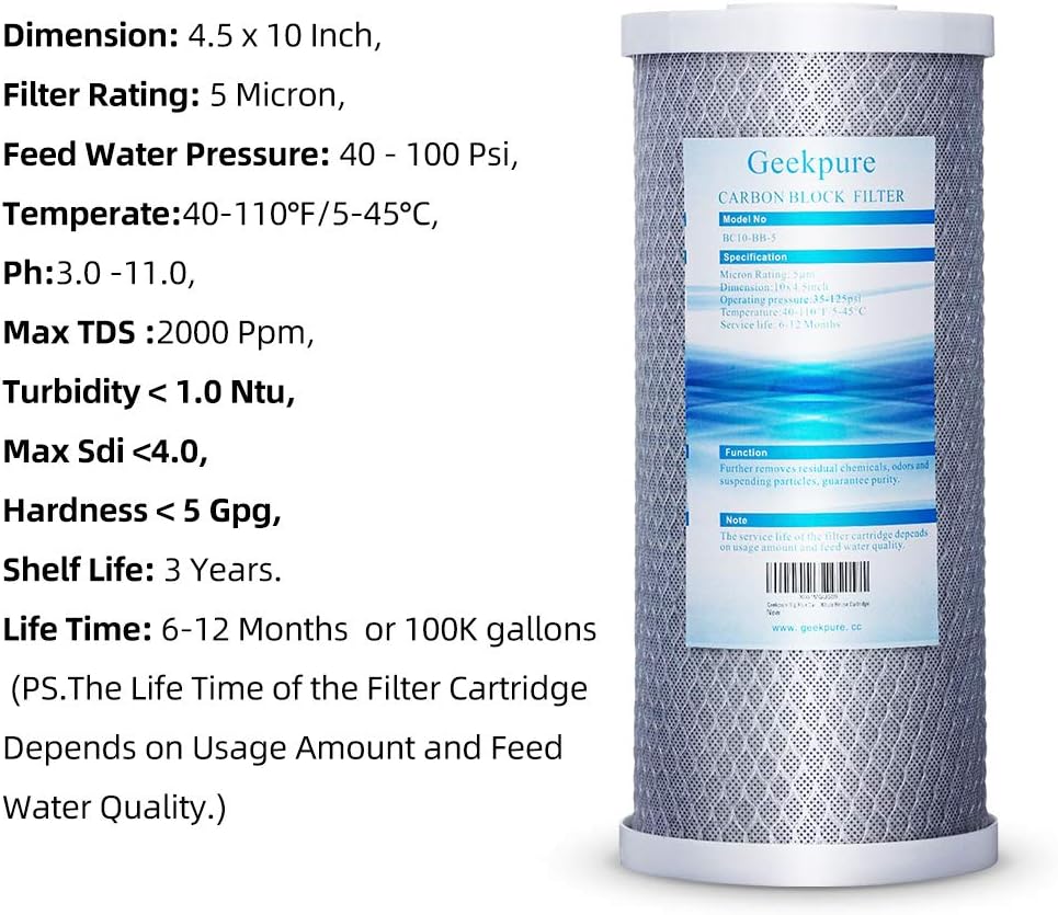 10 Inch Whole House Replacement Water Filters Set with PP Sediment and Carbon Block, 5 Micron, Pack of 2 A166