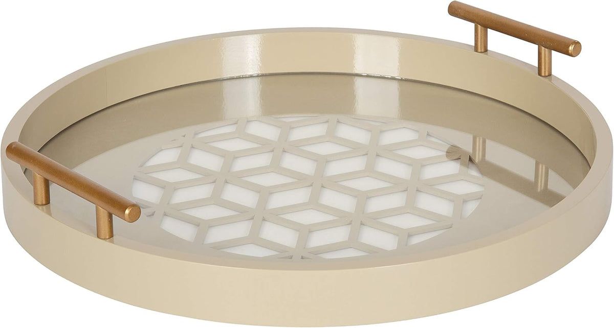 Pink Pack of 2 Decorative Round Tray with Gold Metal Handles T61898