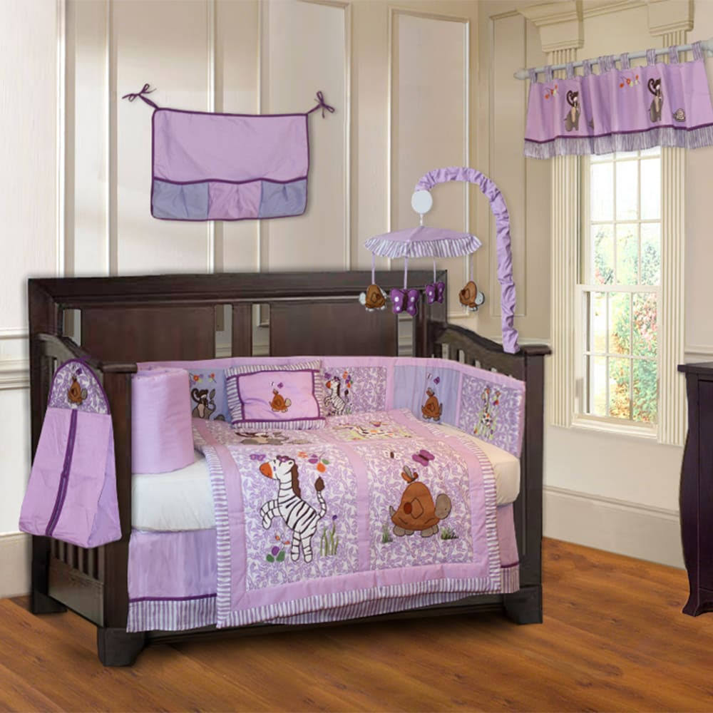 10-Piece Purple Baby Crib Bedding Set with Musical Mobile B72436