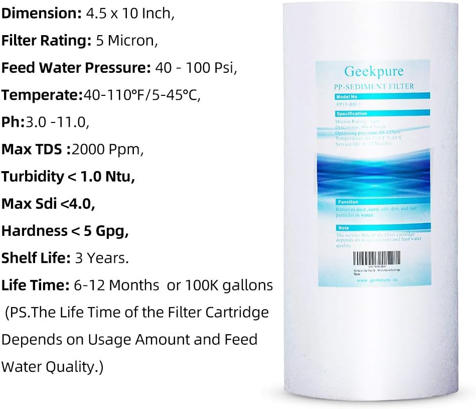 10 Inch Whole House Replacement Water Filters Set with PP Sediment and Carbon Block, 5 Micron, Pack of 2 A166