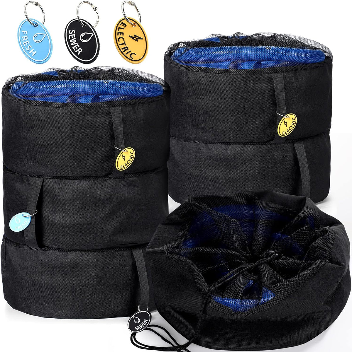 6 Pieces RV Hose Storage Bag with Rubber Identification Tags, Black M589381