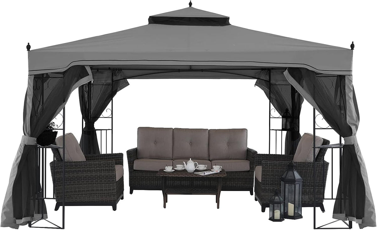 Beige Patio Gazebo with Netting Screen Walls X751567