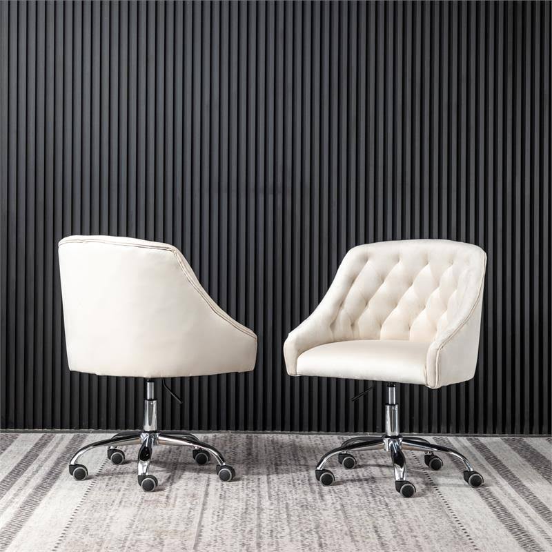 Cream Velvet Swivel Task Chair with Silver Base N1260