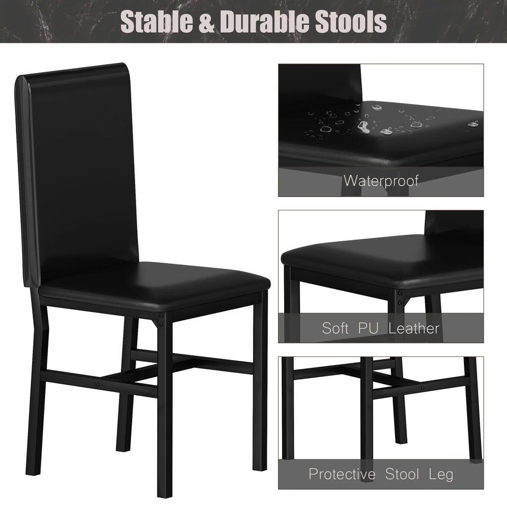 5 Piece Faux Marble Rectangular Dining Table Set with 4 Upholstered Metal Chairs W9041