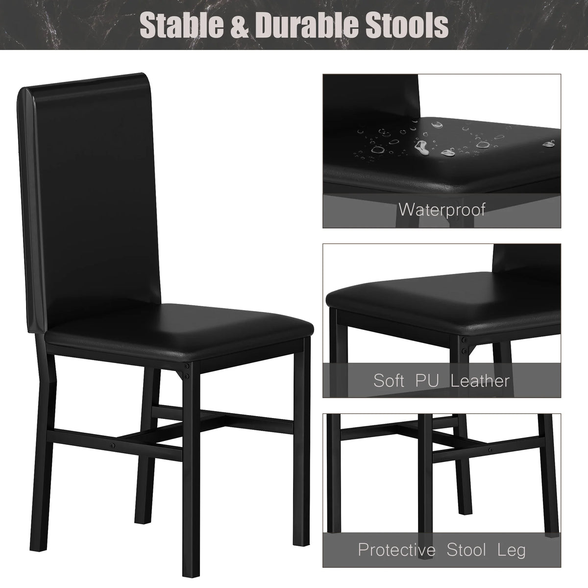 5 Piece Faux Marble Rectangular Dining Table Set with 4 Upholstered Metal Chairs W9041